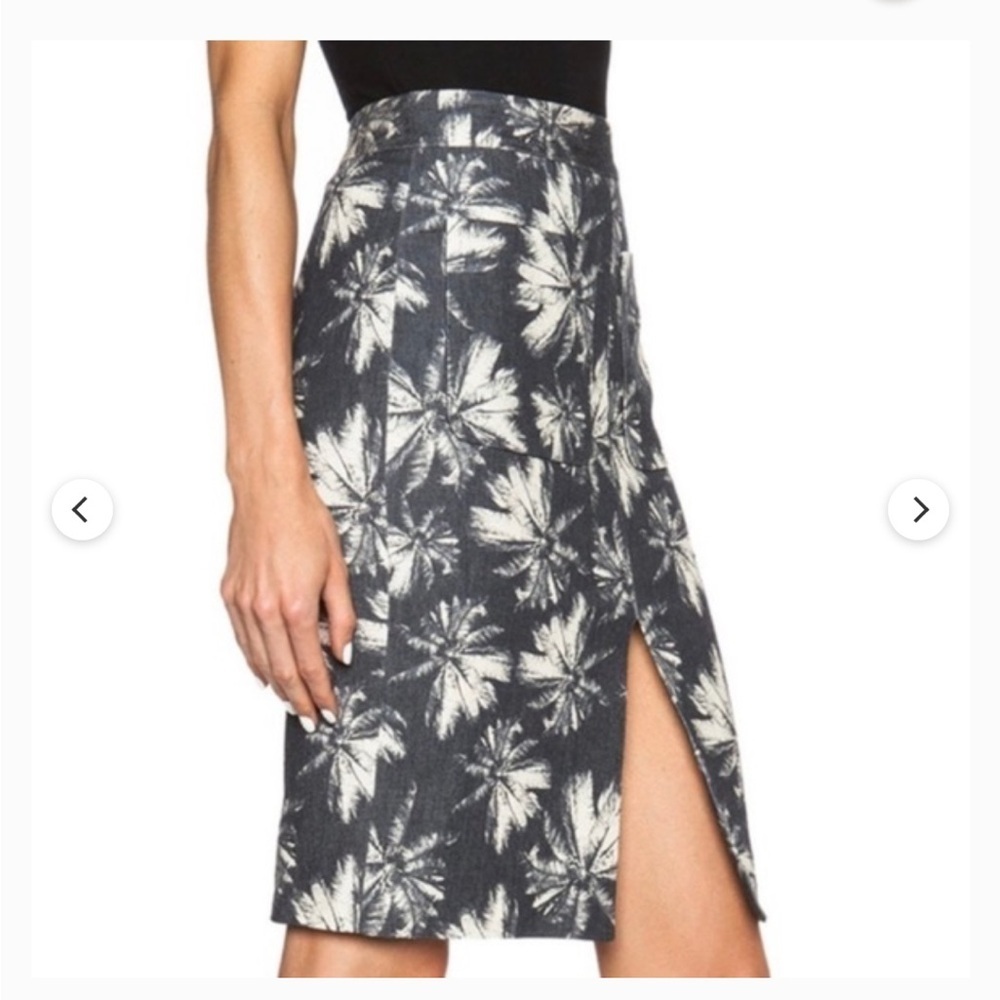 L’agence Palm Tree Print Denim  Pencil Skirt